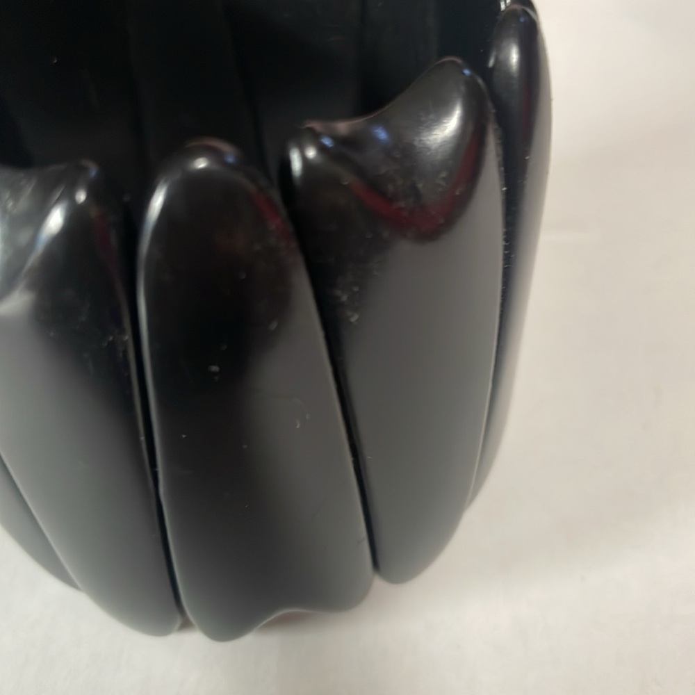 Vintage Stretch Statement Solid Black Bangle Brac… - image 2